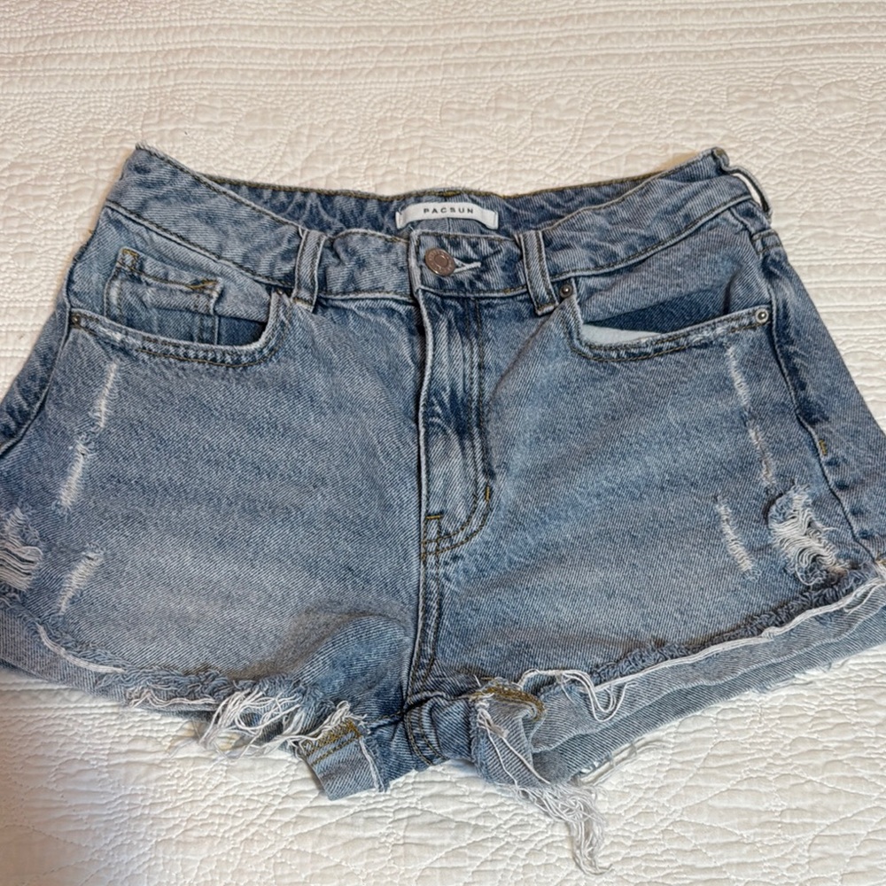 PacSun Blue Jean Shorts Distressed Raw-Edge